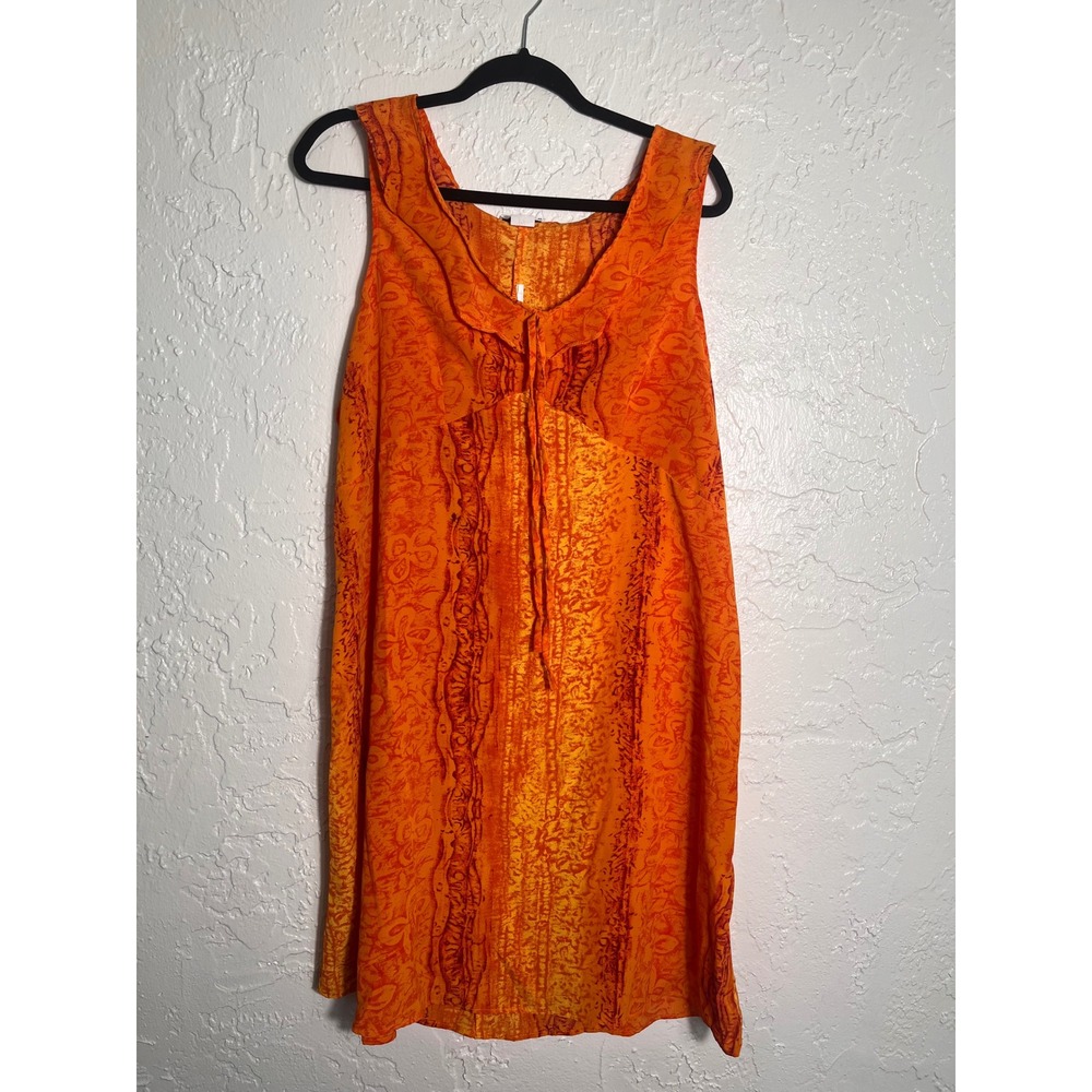 Devotion Womens 2X Orange Yellow Floral Batik Tie Front Sleeveless Shift Dress